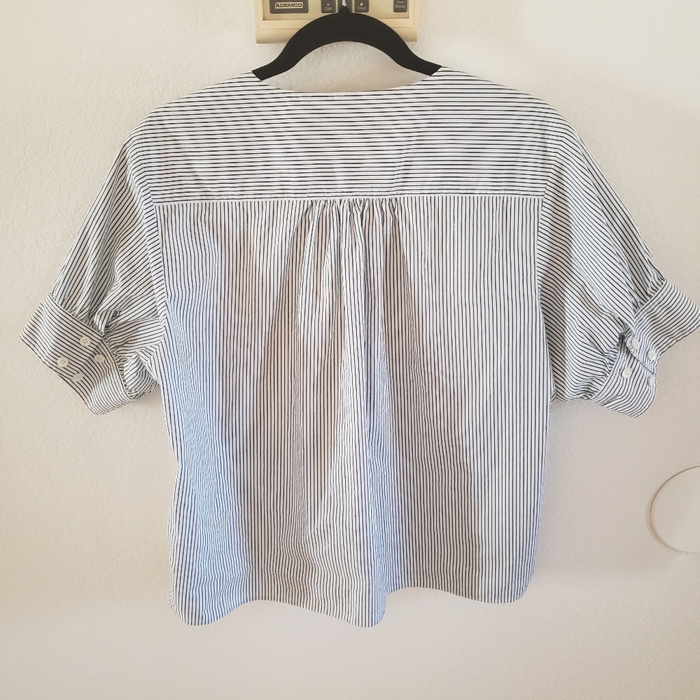 Frame Denim Navy and White Striped Popover Blouse Large - Picture 6 of 9